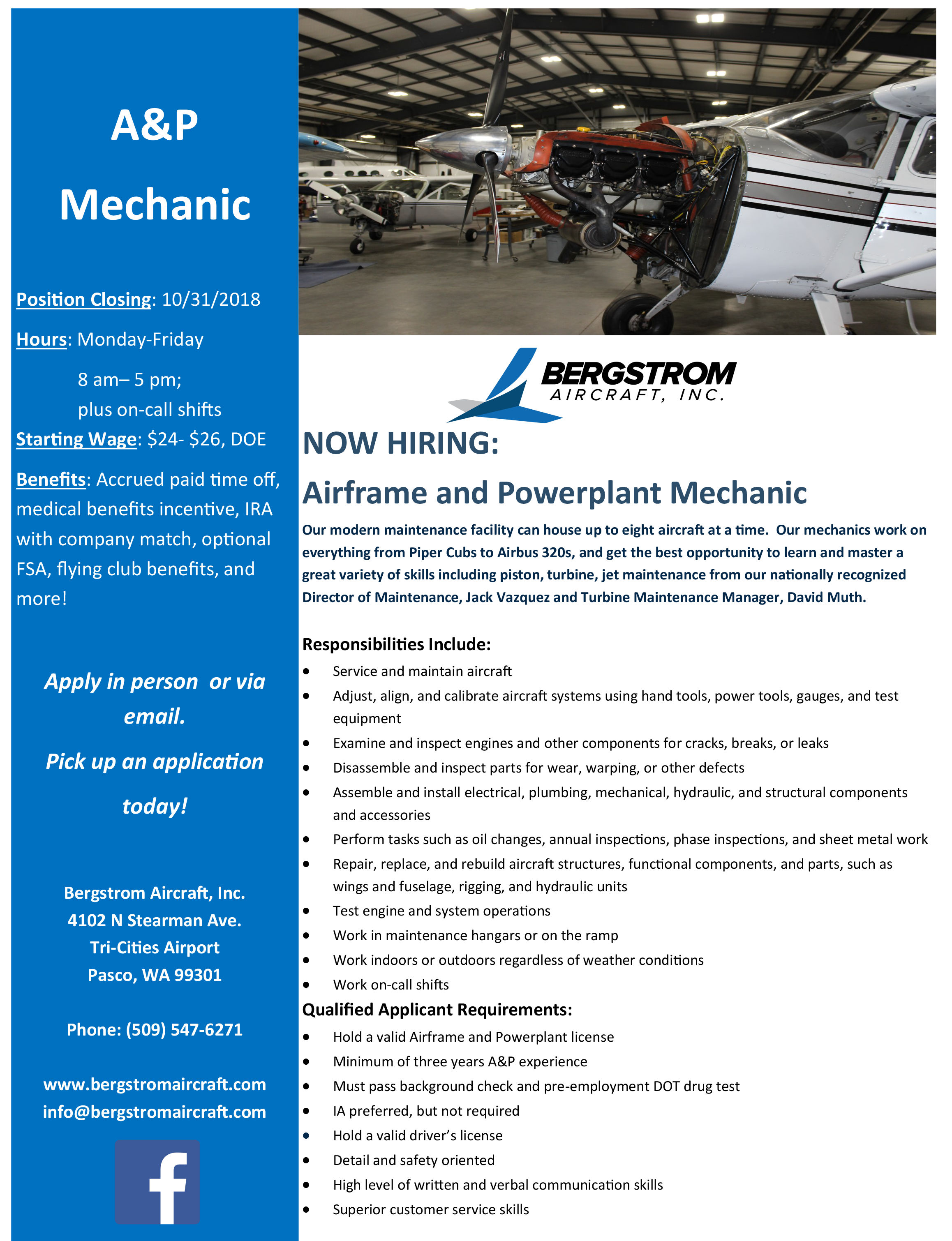 Now Hiring A P Mechanic Flights Above Social Aviation Groups 