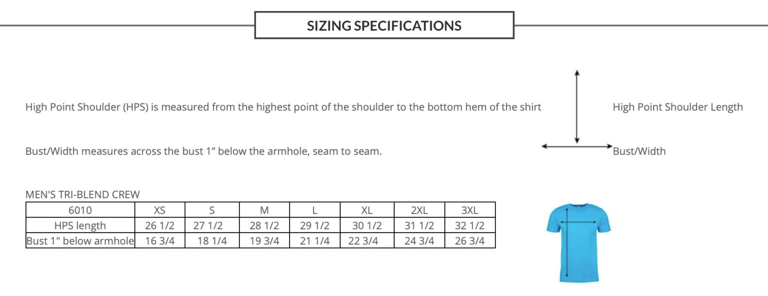 next level tri blend size chart